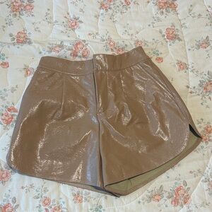 NWT Faux Leather High Waist Short Tan Grey Lab